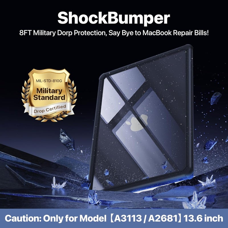soonjet for MacBook Air 13.6 inch Case M4 M3 M2 2025 2024-2022, Model A3240 A3113 A2681 [Glitter ShockBumper] [Military Drop Protection] Hard Shell Cover for MacBook Air 13 inch Case - Twinkle Black - Image 2